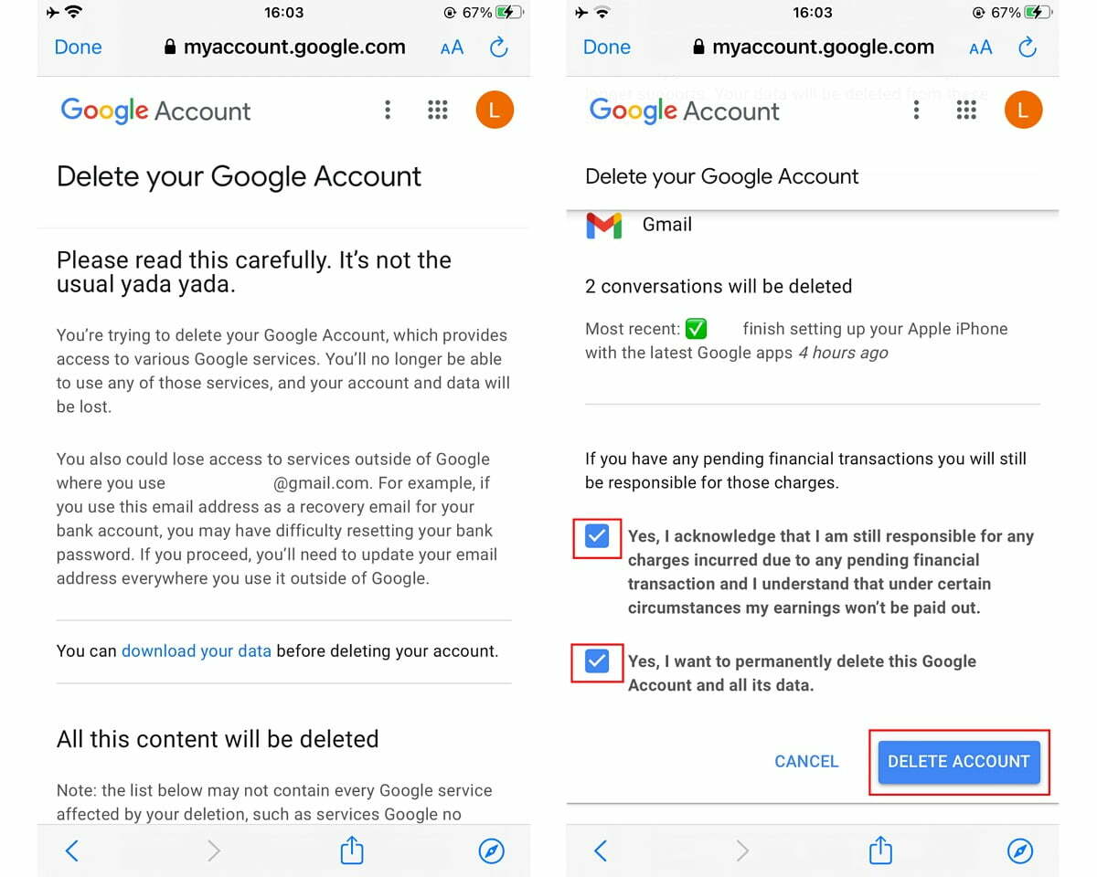 Klik Hapus Akun di HP