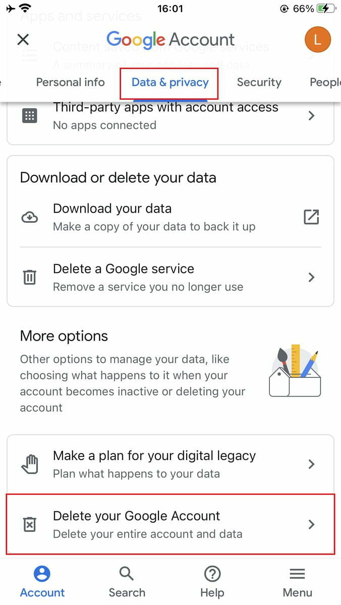 Pilih Data & Privasi di HP