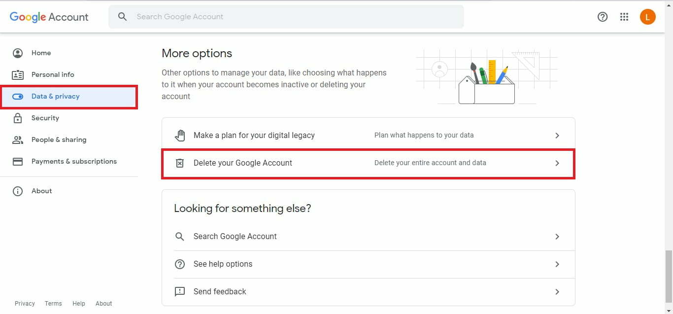 Pilih Data & Privasi di laptop