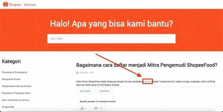 Calon Driver Shopee Food Form