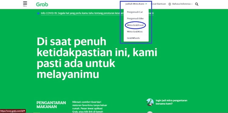 Daftar GrabFood melalui Website Grab