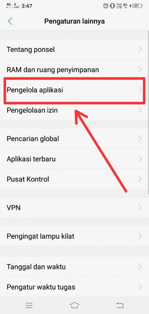 Klik menu Manajer Aplikasi