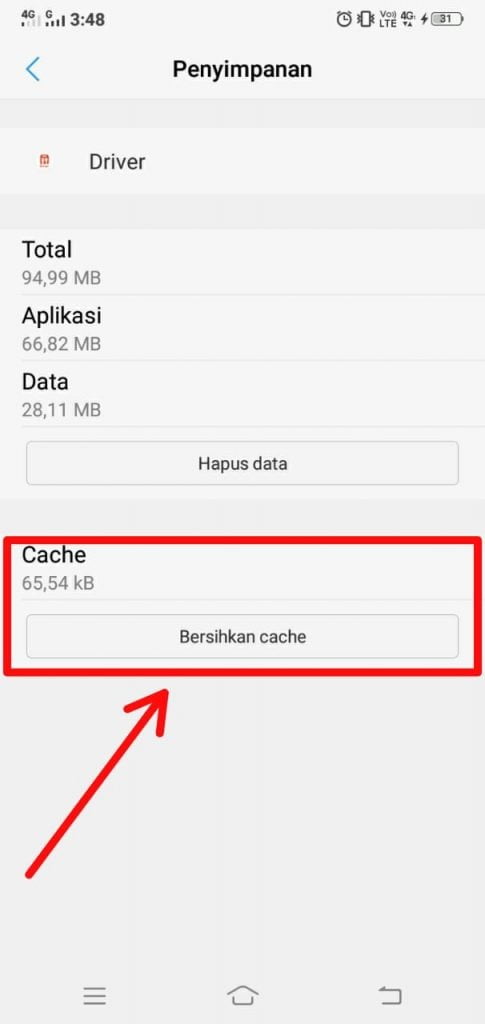 Pilih menu Hapus Cache