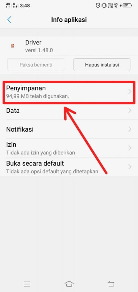 Pilih menu Penyimpanan