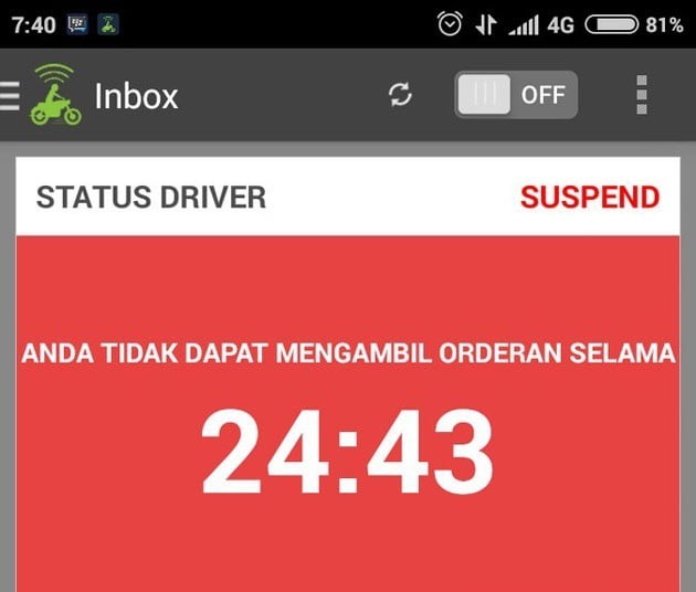 Berapa lama Suspend Gojek?
