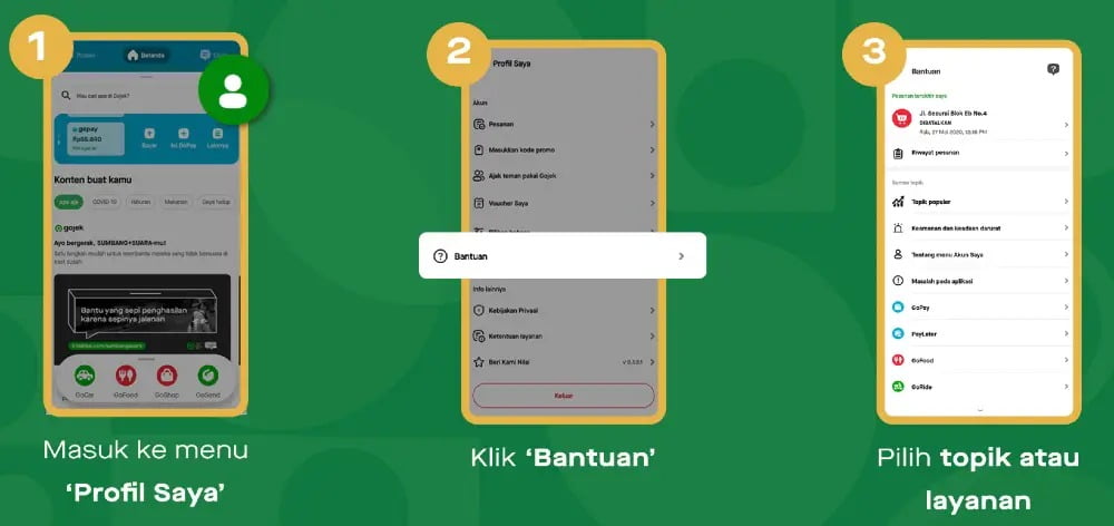 Pilih menu Bantuan di bagian bawah halaman Gojek