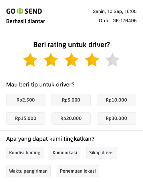 Selalu minta costumer memberi rating bintang 5