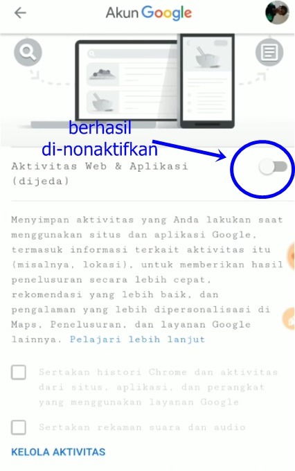 non aktifkan dengan geser ke kiri
